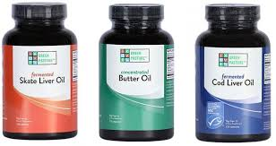 Green Pasture fermented Skate Liver oil capsules image and Concentrated butter OIl and Fermented Cod Liver oil capsule image available in Australia from Nourishing Ecology on 04040561880