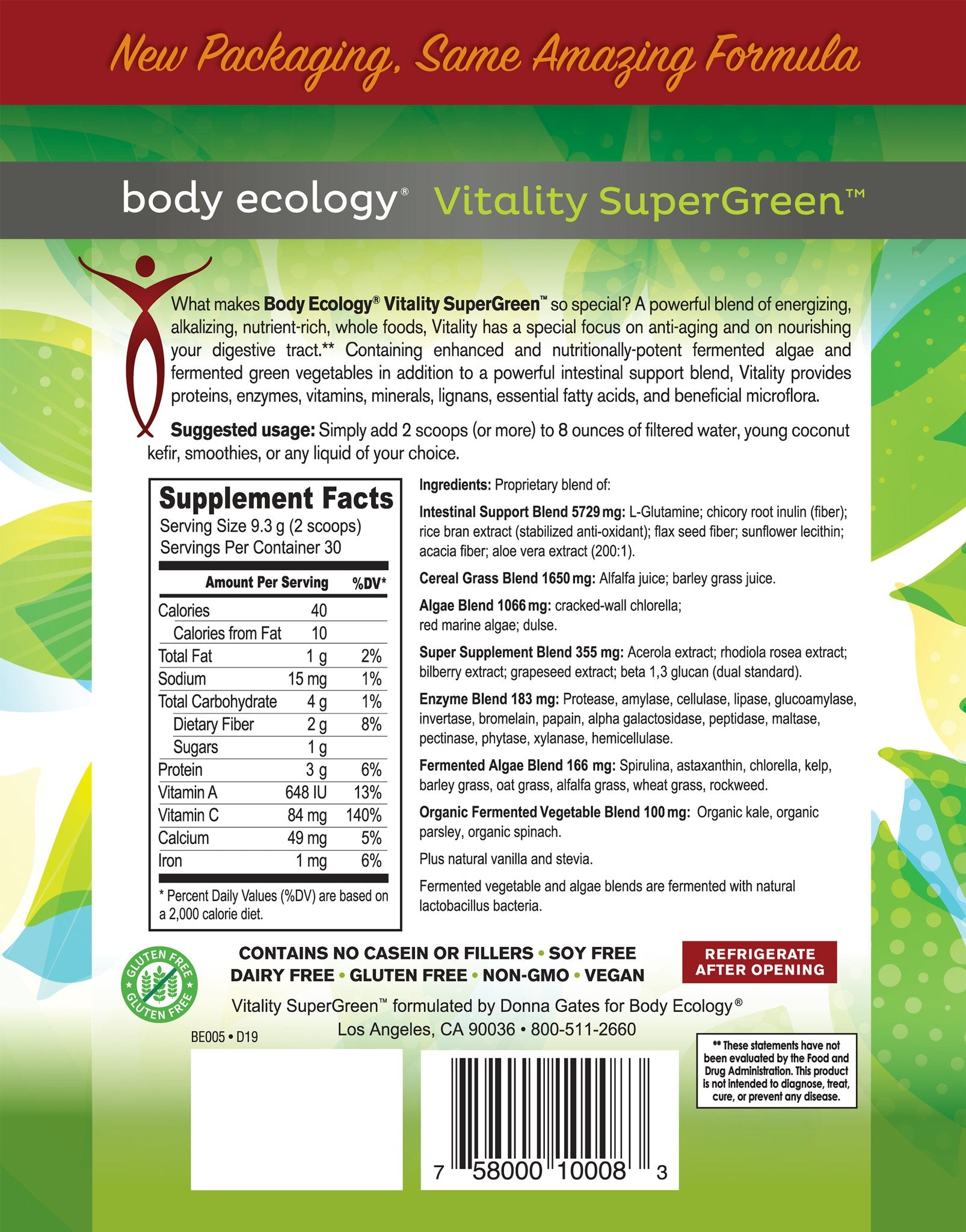 Body Ecology Vitality Super Green Fermented Probiotic Drink Energy lose weight fast delivery Australia Nourishing Ecology