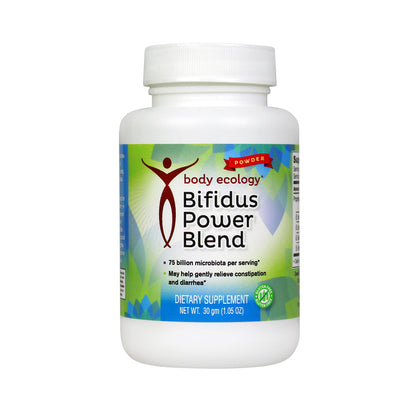 Body Ecology's Bifidus Power Blend has been carefully crafted to feature four probiotic strains of bifidobacteria. Bifidobacteria are native to the gut of a healthy, breastfed baby, but their numbers gradually decline as you age – and not without consequence!  An aging gut is at the root of chronic disease and recurring illness.