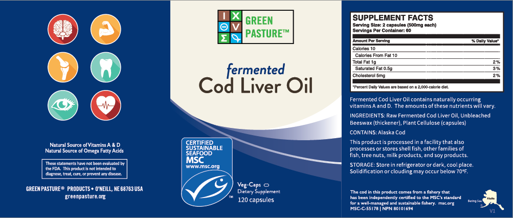 Green Pasture Fermented Cod Liver Oil capsules unflavoured - Nourishing Ecology Australia Certified Sustainable Seafood