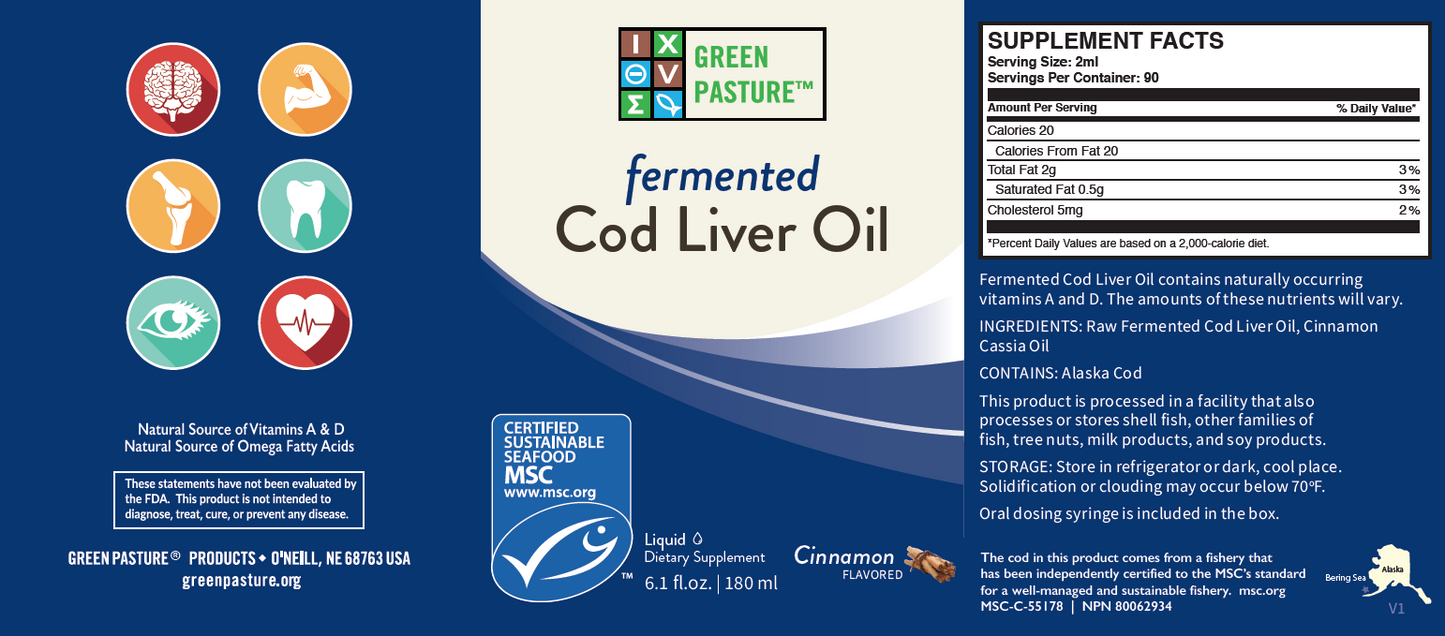 Green Pasture Blue Ice Fermented Cod Liver Oil Australia Liquid Cinnamon Tingle 180ml - Nourishing Ecology