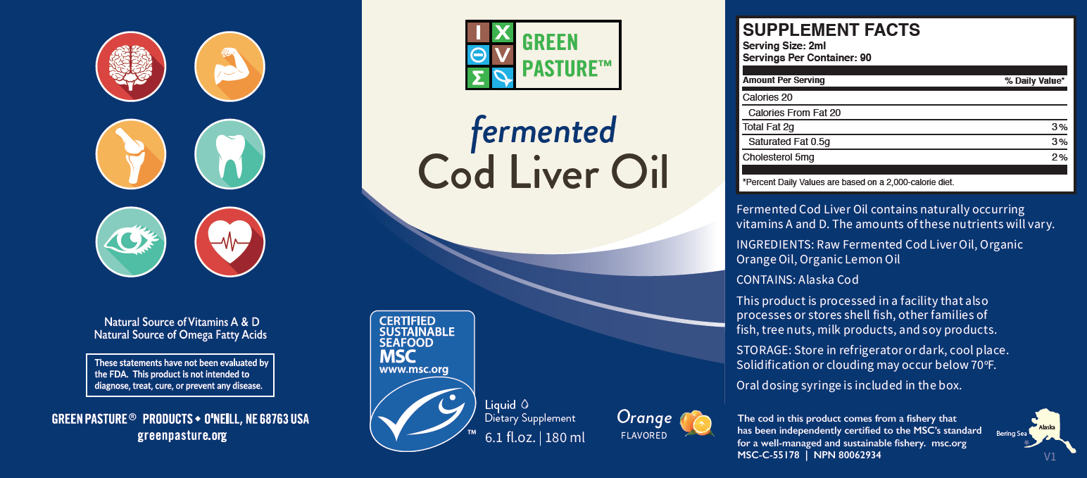 Green Pasture Blue Ice Fermented Cod Liver Oil Liquid Oslo Orange 180 ml - Nourishing Ecology